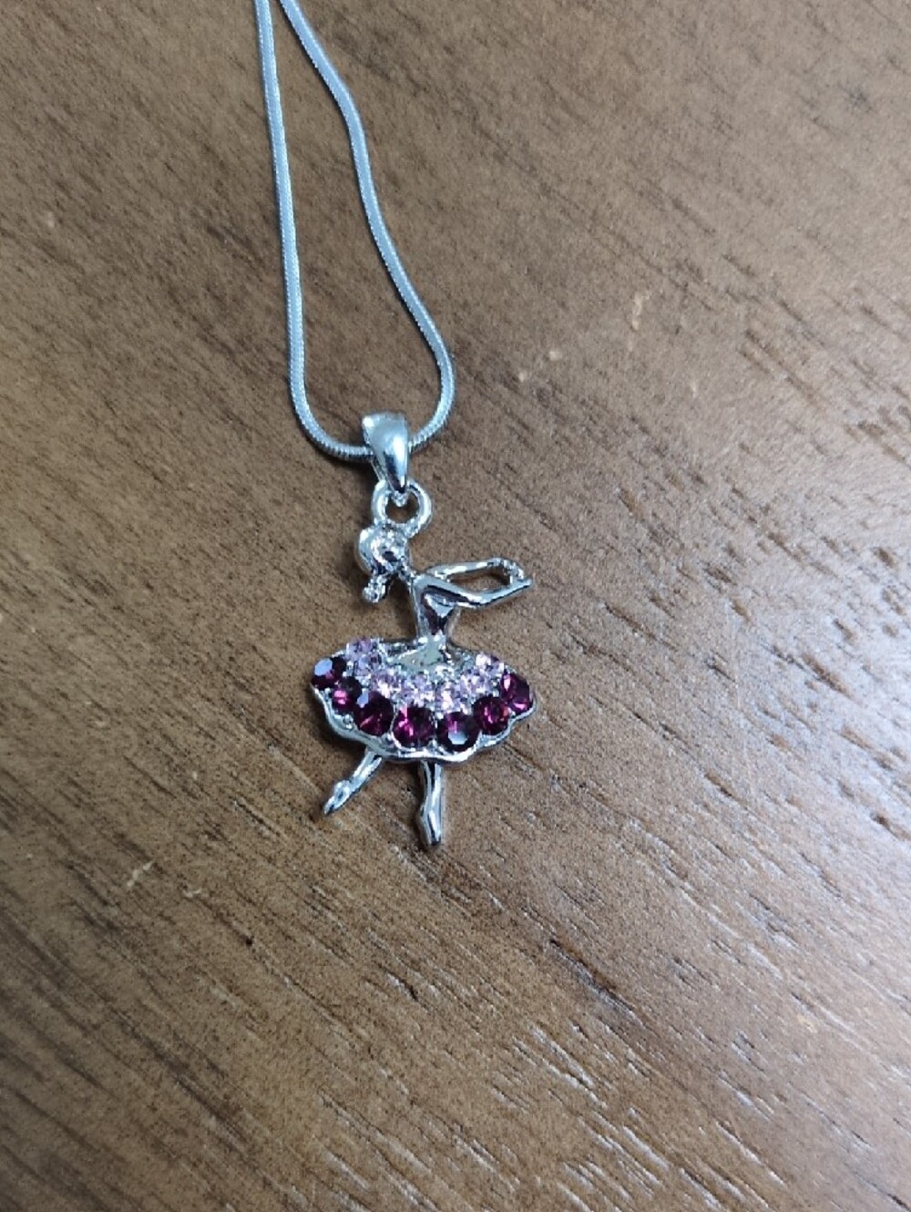 Kids Silver Ballet Dancer Pendant Necklace with Pink Stones